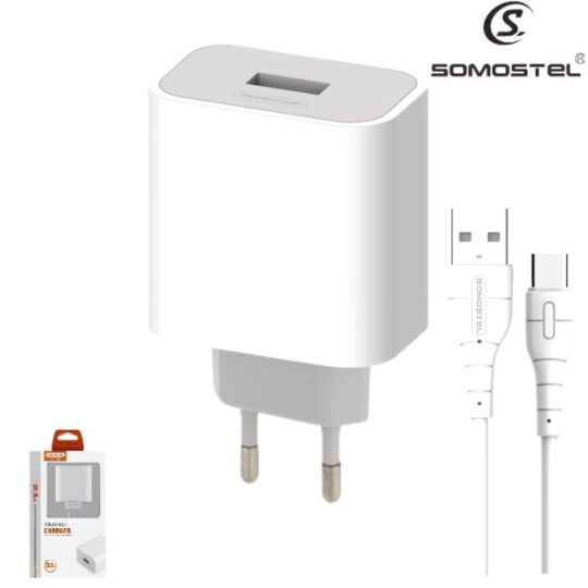 Cargador Somostel con Cable Tipo-C Carga Rápida QC3.0